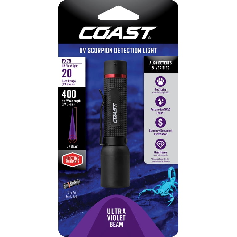 2 pack) COAST PX75 UV LED Flashlight – 400NM, Pocket Clip, Water