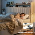 thumbnail image 3 of Upholstered Bed Frame with 4 Storage Drawers & 2-Tier Shelf King Size Bed Frame with Headboard & Side Pockets,Beige, 3 of 8