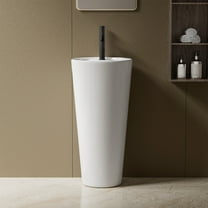 SUPERFLO OPS-311 Glossy White Ceramic Round Pedestal Bathroom Sink