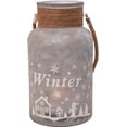 thumbnail image 2 of Northlight 12" Iced Winter Scene  Christmas Pillar Candle Holder Lantern with Handle - Sliver White, 2 of 3