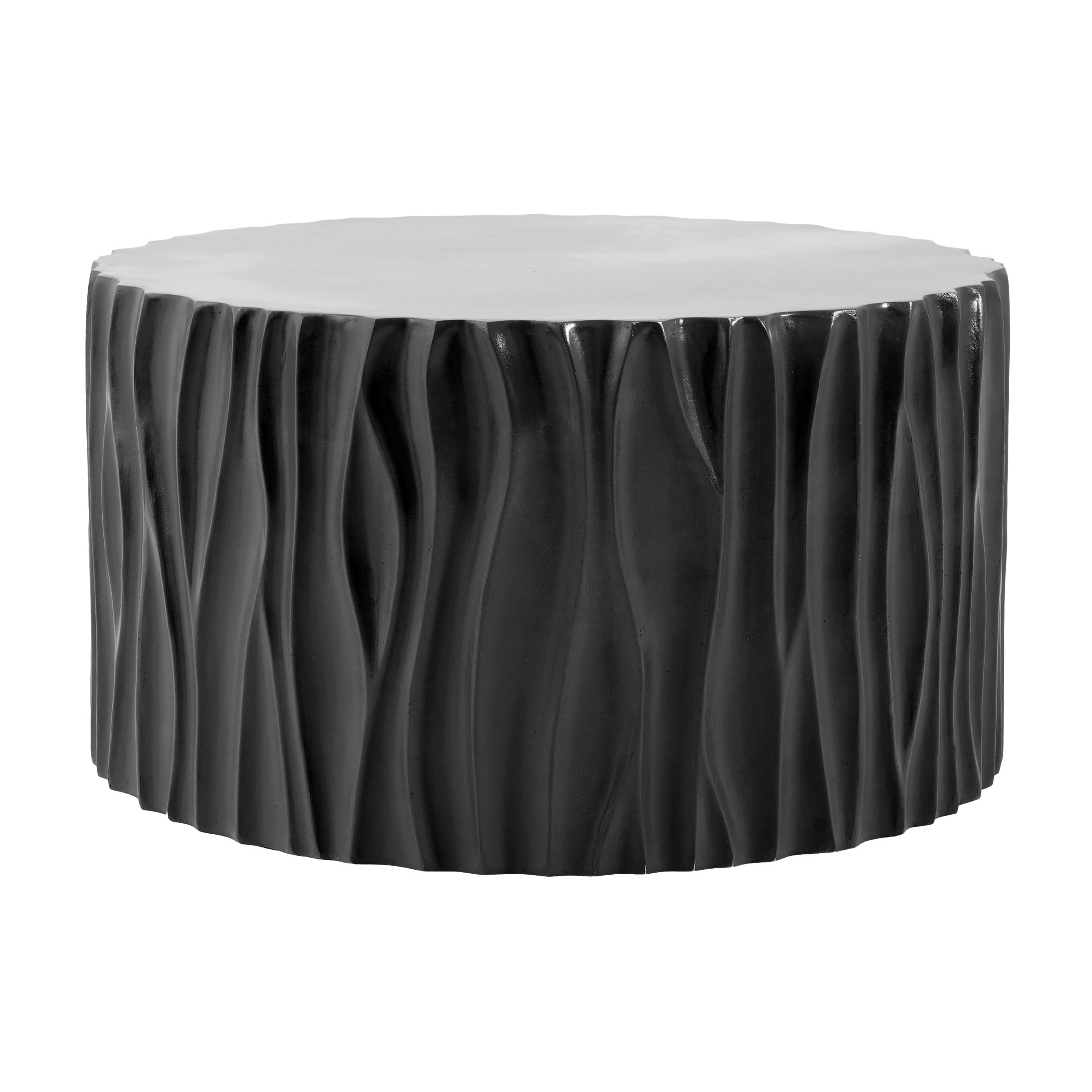 Christopher Knight Home 26.77" Round Outdoor/Indoor Coffee Table, Wavy Fluted MGO Design, Black