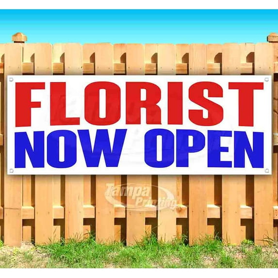 Florist Now Open 13 oz Vinyl Banner With Metal Grommets
