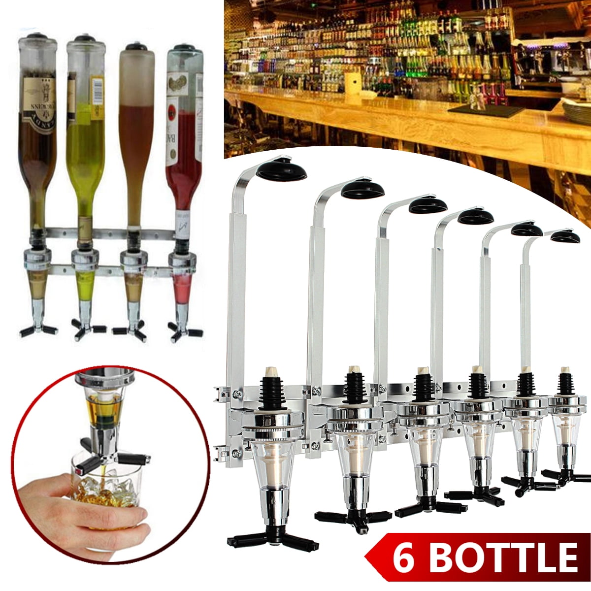 4/6 Bottles Liquor Dispenser Rotary/Shots Wall Mount Wine Drinks Whisky Beer Bar 