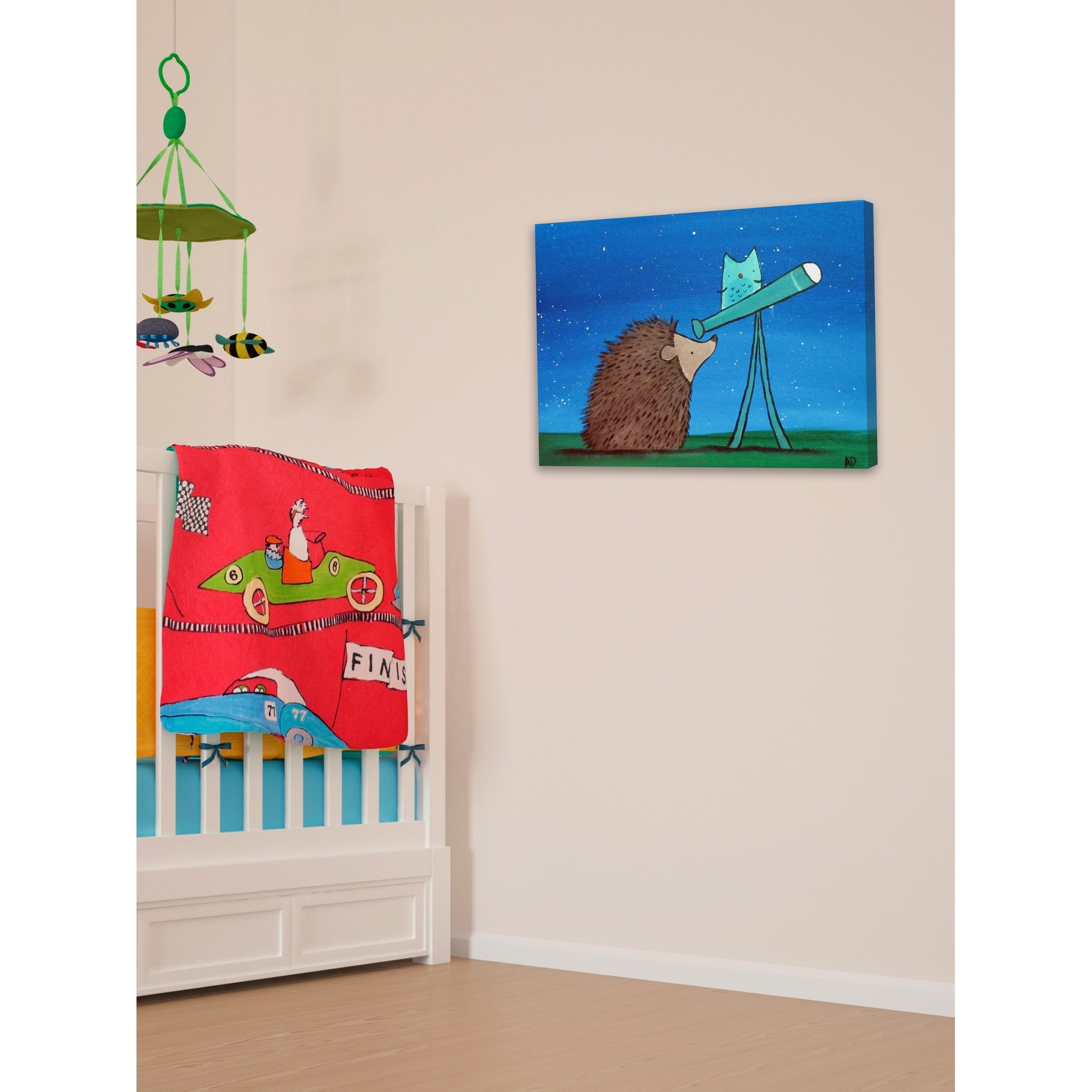 Marmont Hill - "Hedgehog Stargazer" by Andrea Doss Painting Print on Wrapped Canvas