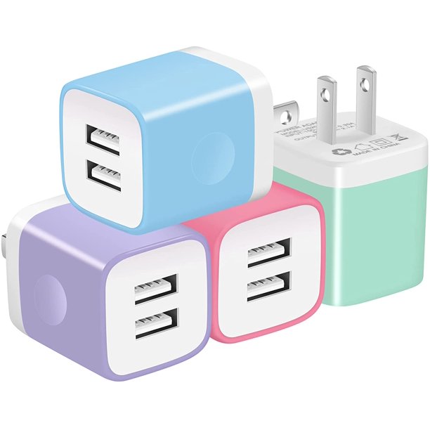 X-EDITION Cargador de pared USB, paquete de 4 adaptadores de corriente USB de doble puerto de 2,1 A, cargador de pared, bloque de carga compatible con iPhone 13 12 11 XS XR X 8 7 6S 6 Plus SE, Pad, Sa