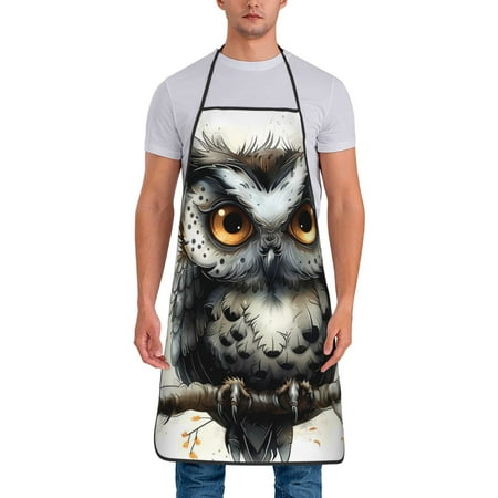 

Jgfou Whimsical Owl On Branch Print Anti-fouling Apron for Men Women Waterproof Oil-Proof Kitchen Apron with Adjustable Straps Pocket and No-Pill No-Fade Fabric
