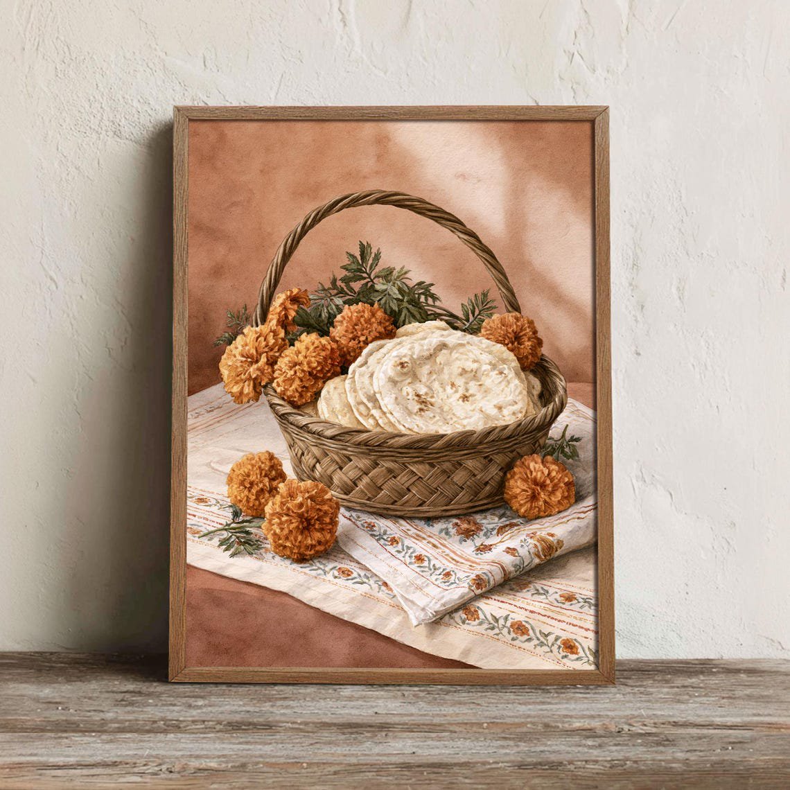Tortilla Marigold Basket Wall Art Print Mexican Kitchen Folk Decor