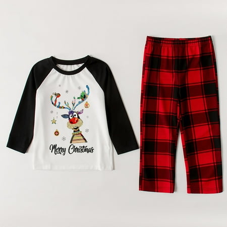 

New Year New You 2022! Christmas Pajamas for Family Suncoda Christmas Family Matching Outfits Merry Christmas Letter Elk Printed Holiday Plaid Pants Matching Clothes for Family (Kid)