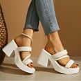 thumbnail image 2 of Sandals for Women Chunky Heel Open Toe Summer Trendy Solid Color Ankle Strap Women Footwear Women Beach Vacation Holiday Vintage Fashion White 9, 2 of 9
