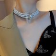 thumbnail image 4 of Multi Row Pearl Necklace Simulated Pearl Chokers 20s Flapper Necklace Sparkly Rhinestone Pearls Choker, 4 of 5