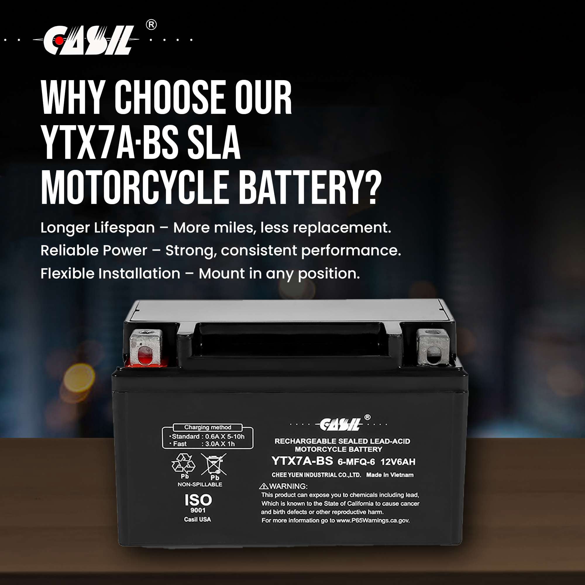 Casil ytx7a-bs battery - High Performance ytx7a-bs 12v 6ah - Maintenance Free - Sealed AGM Motorcycle Battery Compatible with Gas Gy6 Scooter Moped 50CC 125CC