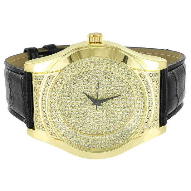 Master Of Bling - Gold Tone Mens Watches Techno Pave Wristwatch Black ...