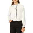 thumbnail image 3 of MODA NOVA Junior's Stand Collar Button Down Long Sleeve Shirt  White S, 3 of 6