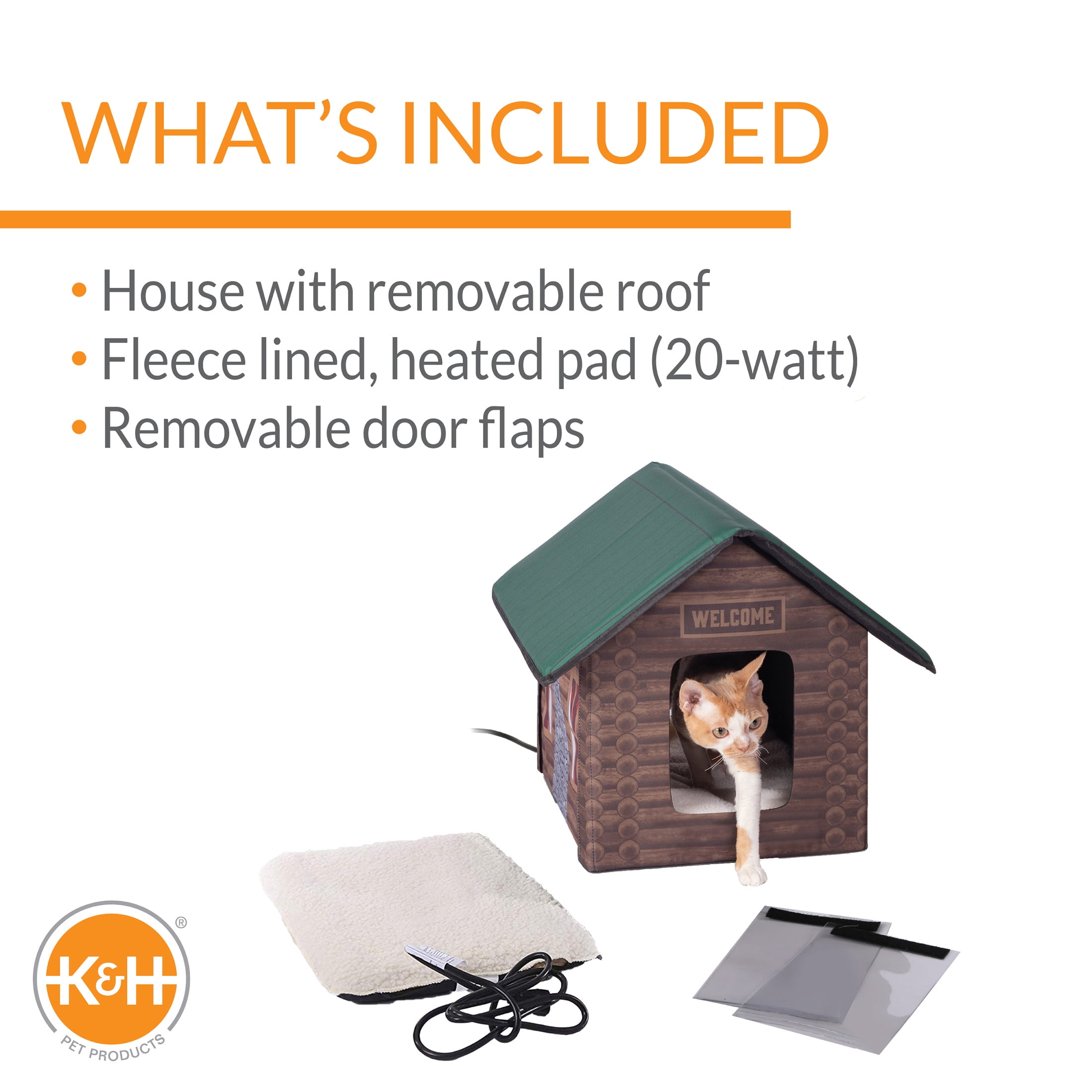 K&H Pet Products Outdoor Heated Kitty House Cat Shelter Log Cabin 19 X 22 X 17 Inches