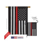 Breeze Decor 08383 Military US Red Stripe 2-Sided Vertical Impression House Flag - 28 x 40 in.