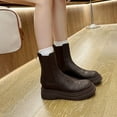 thumbnail image 4 of Platform Slip on Chelsea Boots for Women Classic Winter Fall Leather Chunky Mid Calf Short Booties Brown, 4 of 9
