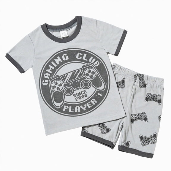 Xudanell Toddler Baby Boys Summer Outfits Short Sleeve Cartoon T-Shirt Tops & Shorts Sets 2Pcs Baby Boys Summer Clothes For 1t 2t 3t 4t 5t 6t (Grey,3-4 Years)