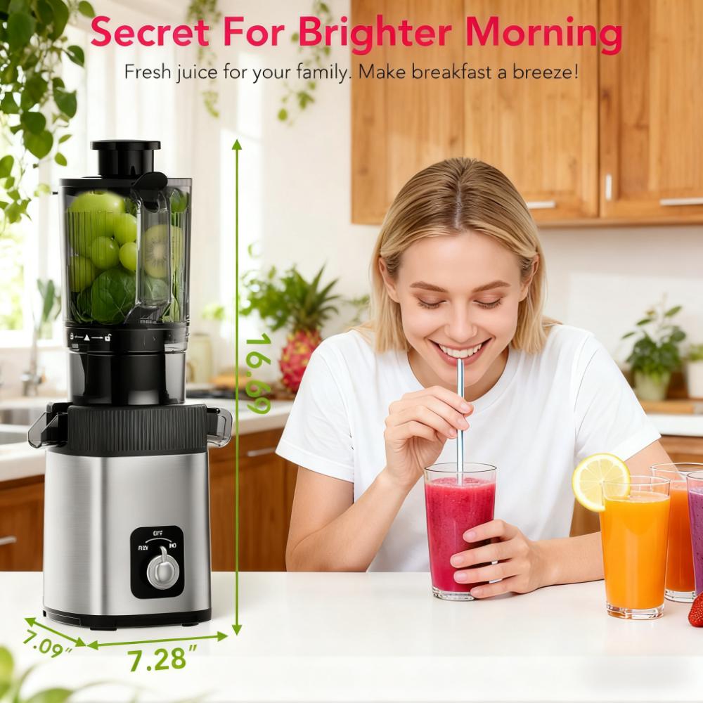 KNDKO Clod Press Juicer, 4.35" Wide Feed Chute Juicer Machine, Slow Masticating Juicer for Whole Vegetables & Fruits