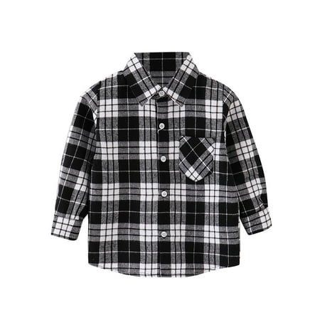 

QYZEU Hoodie for Big Boys Boys Thermal Long Sleeve Shirt Kids Toddler Flannel Shirt Jacket Plaid Long Sleeve Lapel Button Shacket Baby Boys Girls Pockets Shirt Top Coat Outwear