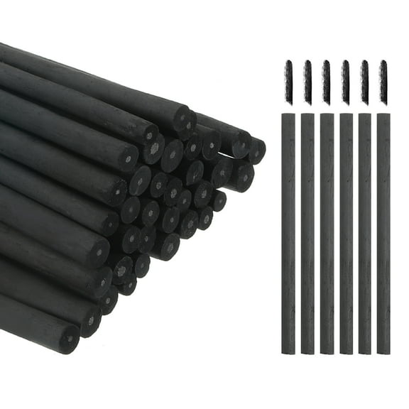 Uxcell Willow Charcoal Sticks, 7-9mm Willow Charcoal Pencils Soft Sketch Vine Art Supplies Set for Drawing Sketching Shading Painting Artists Beginners (Black, Pack of 50)