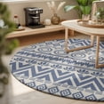 thumbnail image 4 of Round Area Rug 5ft Blue Boho Diamonds Floor Carpets Indoor Floor Area Mat Stain-Proof Mat Circle Rugs for Living Room Dining Room Kitchen Bedroom, Bohemian Tribal Zigzags Circles Sofa Throw Carpet, 4 of 9