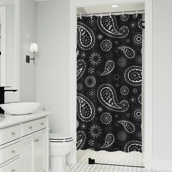 Black Paisley and Floral Pattern Shower Curtain 36"x72" ,Bathroom Decorative Shower Curtains Set with 12 Hooks,Modern Waterproof Washable Shower Curtain