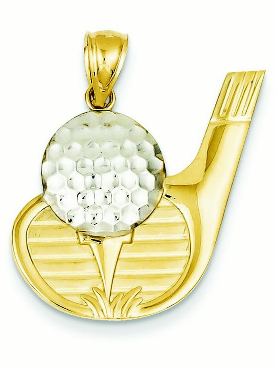 14k Yellow Gold Polished Open back and Rhodium Golf Pendant Necklace ...