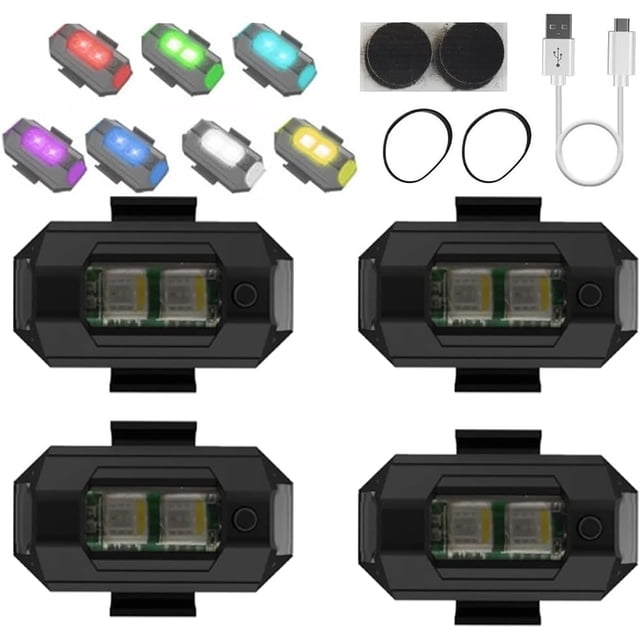 LED Anti-Collision Lights, USB Charing Mini Anti-Collision LED Emergency Warning Lights with 7 Colors, Wireless Strobe Light Interior for Car Motorcycle Drone Aircraft Bike Accessories (4pcs)