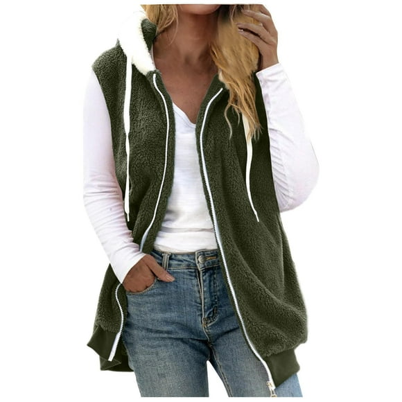 KIHOUT Spring Winter Warm Coat Womens Fall Winter Sleeveless Coat Zip up Warm Jackets Outerwear with Pockets,Size S-5XL