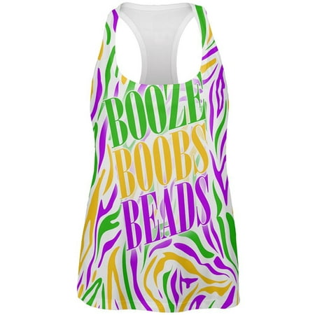 Mardi Gras Booze Boobs Beads Zebra Costume All Over Womens Work Out Tank (Top 100 Best Boobs)