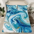 thumbnail image 2 of Feelyou Modern Marble Stone Bed Sheets for Adult, Abstract Artwork King Sheets, Blue Gold Marbling Sheet Set, Lightweight Room Decor, 4 Pieces, 2 of 7