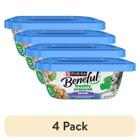 (4 pack) Purina Beneful Freshly Prepared Blends Wet Dog Food with Turkey, Sweet Potatoes, Brown Rice and Spinach, 10 oz Tub