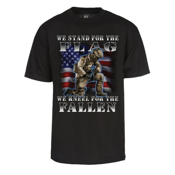 Mens We Stand For The USA Flag T-Shirt - We Kneel For The Fallen Shirt, Black 2XL