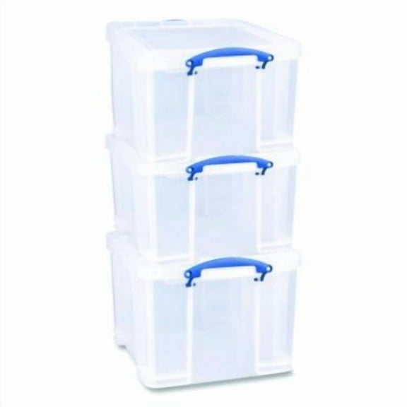 Really Useful Box 32C-PK3CB 8.45 gal Snap-Lid Storage Bin, Clear & Blue - Pack of 3