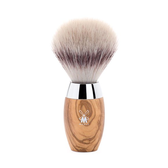 Brocha de afeitar MHLE KOSMO de fibra de punta plateada de madera de olivo, brocha de afeitar sintética de lujo para hombres, espuma rica