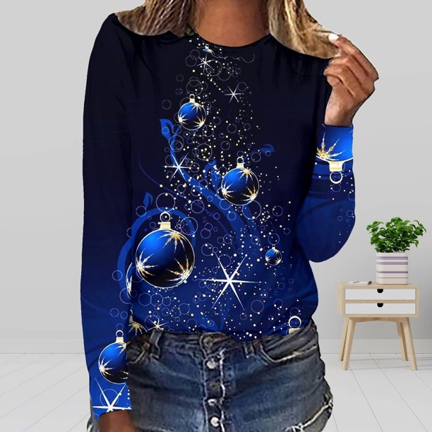 ICHUANYI Liquidación Camiseta holgada estampada a la moda para mujer Blusa de manga larga Tops casuales con cuello redondo ICHUANYI WER202308256326