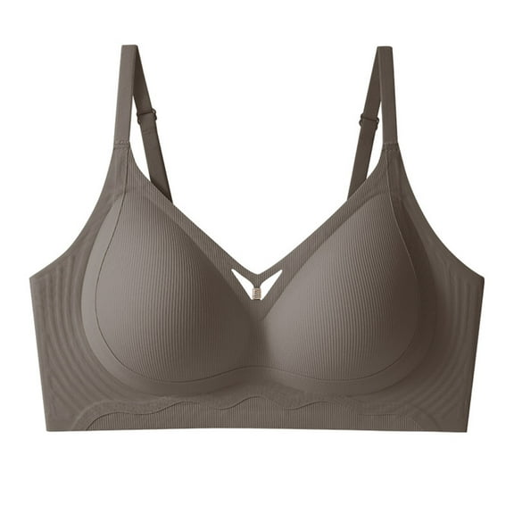 LNWUY V Neck Wireless Bras for Women No Underwire Lightly Lift Womens Bras Soft Comfort Seamless Bralettes Brown M