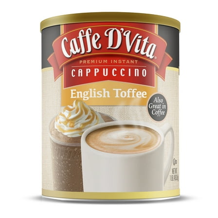 (6 Count) Caffe D'Vita English Toffee Cappuccino, 16oz Canisters. Instant Powder Mix from Brad Barry Company, Ltd.