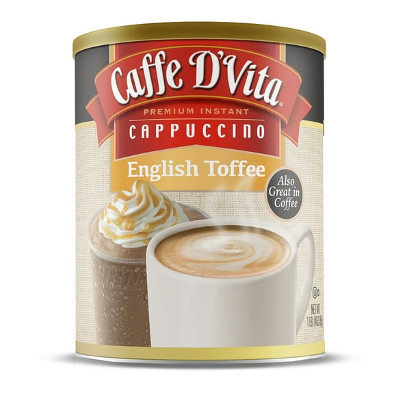 (6 Count) Caffe D'Vita English Toffee Cappuccino, 16oz Canisters. Instant Powder Mix from Brad Barry Company, Ltd.