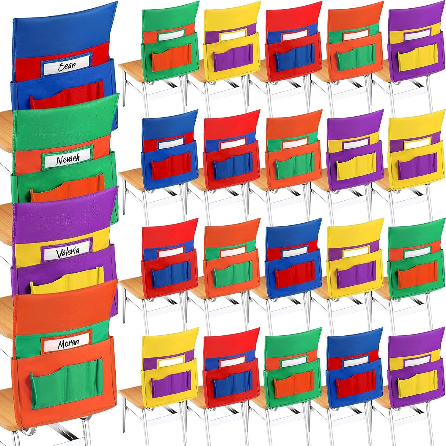 24 Pieces Chair Pockets for Classrooms Student Chair Pockets Chair Storage Pocket Grouping Chair