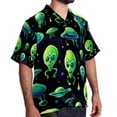 thumbnail image 2 of Alien Men's Short Sleeve Printed Button Down Beach Shirt Casual Summer Unisex Tops with Spread Collar, 2 of 6