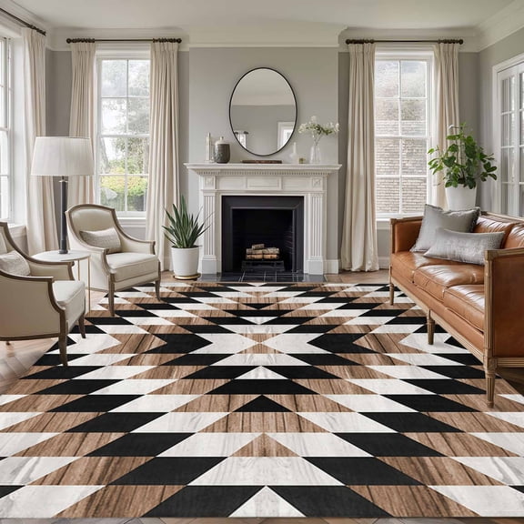 Large Area Rug 8'x10',Abstract Aztec Non-slip Runner Carpet for Living Room/Bedroom/Office,Brown Geometric Farmhouse Southwestern Outdoor Indoor Rectangle Area Rug Floor Mat for Kitchen/Dining Room