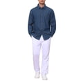 thumbnail image 2 of Men's Casual Chest Pocket Long Sleeve Button Down Outdoor Denim Shirt M Dark Blue, 2 of 6