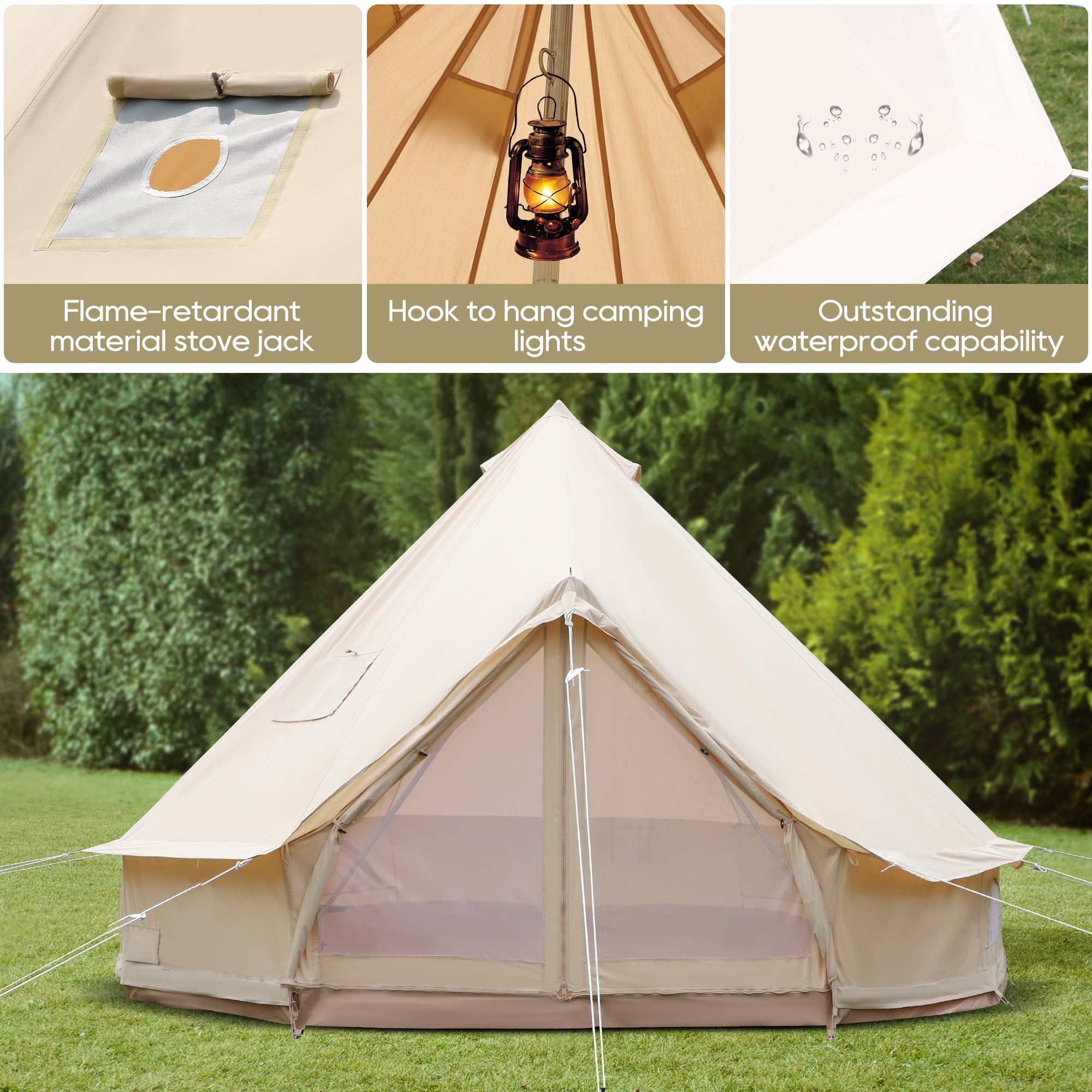 4-Season Bell Camping Tent, Cotton Canvas with Stove Jack