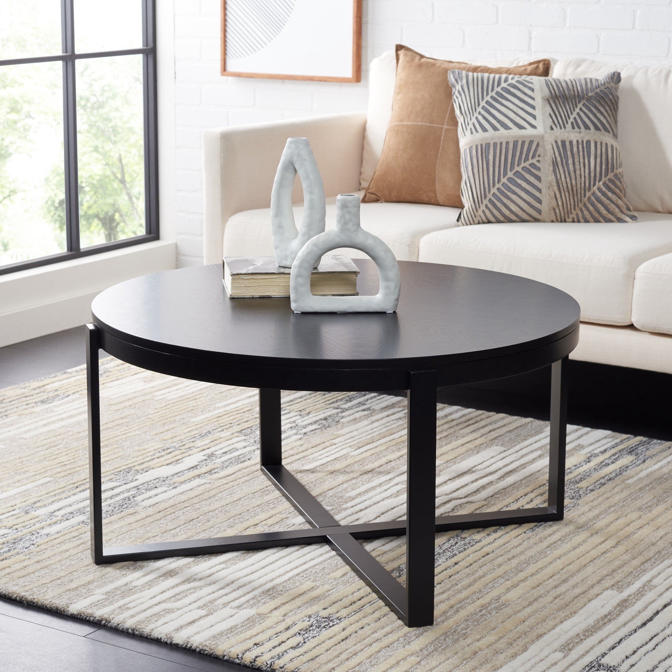 SAFAVIEH Navya Mid-Century Round Coffee Table, Black