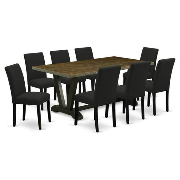 Pemberly Row V-Style 9-piece Wood Dining Set in Black Finish
