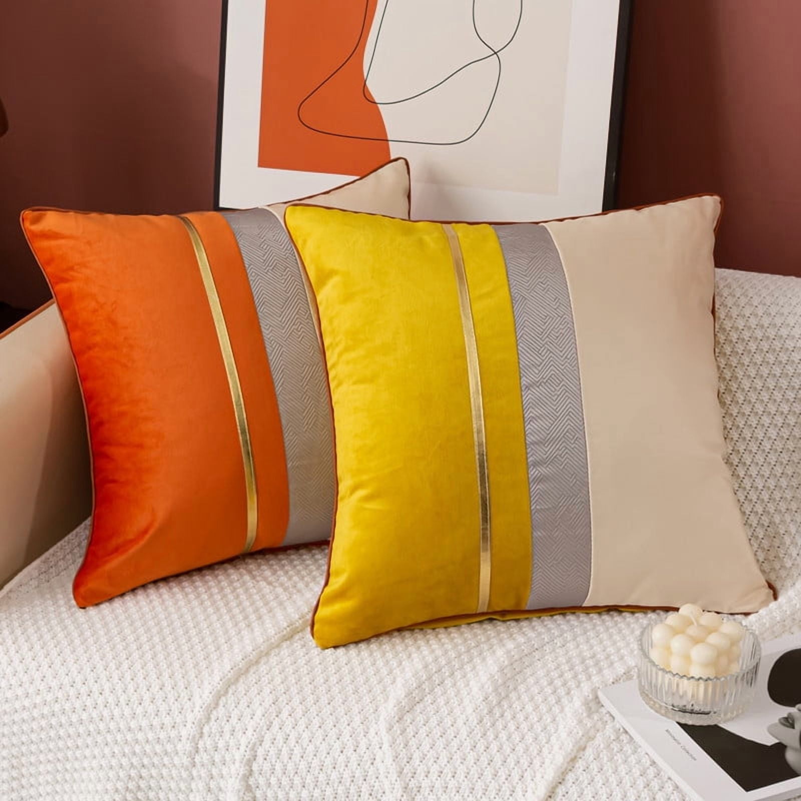 Polyester Decorative Throw Pillow Covers 18x18 Set of 2 for Sofa Bedroom Living Room, Stylish Soft Couch Pillow Covers for Home Decor,Yellow