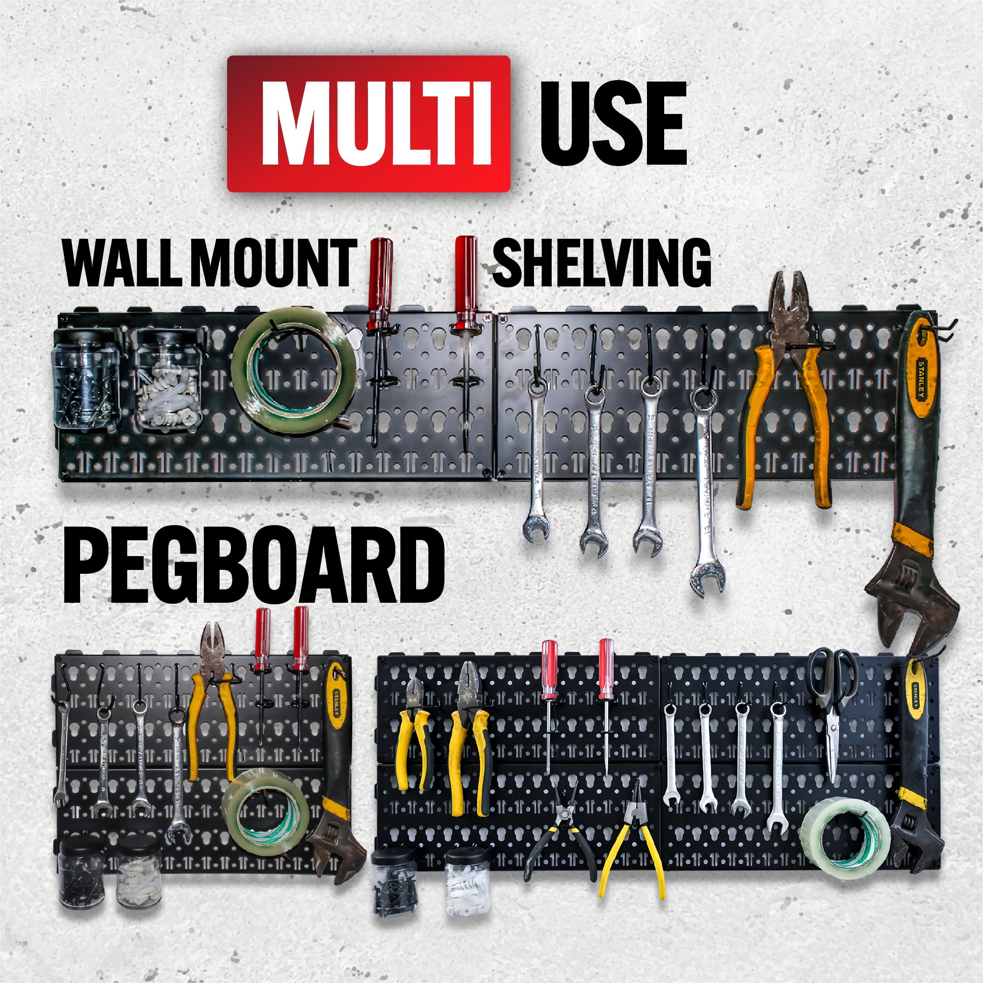 Smart T Garage Storage Pegboard Set | 50 Piece Tool Organizer - Heavy Duty Organizer Wall Mount or Shelving Hooks
