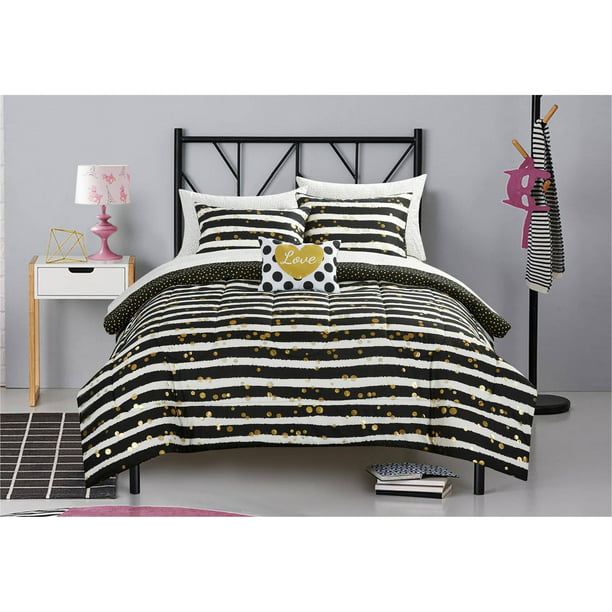 Polka Dot Bed In A Bag Bedding Set, Black Gold Bedding King