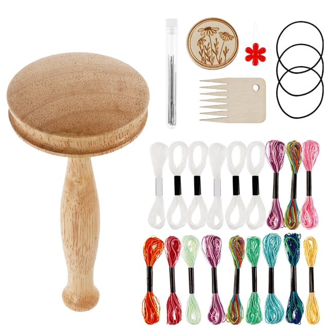 34Pcs Wooden Darning Tool Set Flat Wooden Darner Sewing Kits Mini Braided Patch Tool Set with 13 Color Thread 9Pcs Needle Darning Supplies for Socks Scarf Clothes Tapestry Repair-flatbiscuittype-